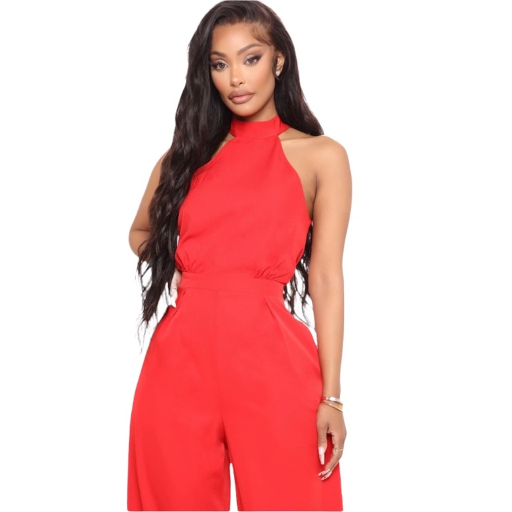 Fashion Nova Red Angelic Halter Wide Leg Pants Jumpsuit Women's Size XS - Picture 2 of 13